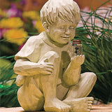 Children holding a can of fireflies - Garden Statue Decoration