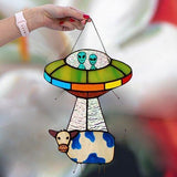 Alien and cow dyed sunbathing window decoration, painted UFO pendant