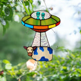 Alien and cow dyed sunbathing window decoration, painted UFO pendant