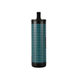 Full product shot of the Topo Designs x Miir Water Bottle in black showing size and Topo Designs grid pattern from the side