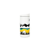 Full product shot of the Topo Designs x Miir Travel Tumbler showing desert design from side