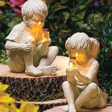 Children holding a can of fireflies - Garden Statue Decoration