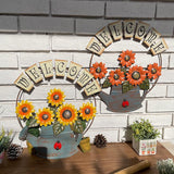 Retro Metal Sunflower Welcome Slogan