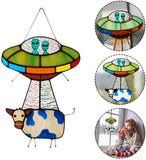 Alien and cow dyed sunbathing window decoration, painted UFO pendant